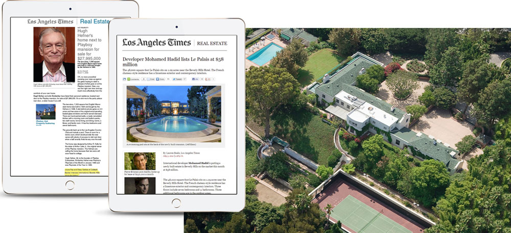 Two iPads showing samples of how a luxury property can be marketed in real estate related websites.