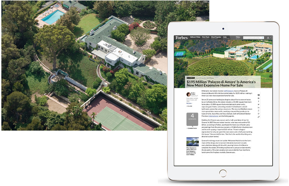 One iPad showing samples of how a luxury property can be marketed in real estate related websites.