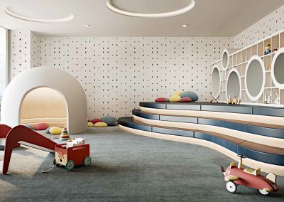 3D rendering sample of the children's playroom in Mr. C residences condo.