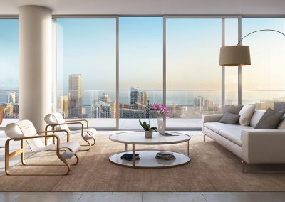3D rendering sample of a living room design in One River Point condo.