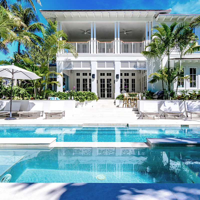 Key West style home with a view from the pool deck.
