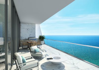 3D rendering sample of a terrace in Turnberry Ocean Club condo.